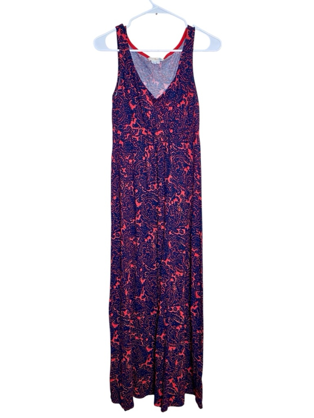 Boden Sleeveless Pink & Blue Paisley Sleeveless Empire Waist Knit Maxi Dress